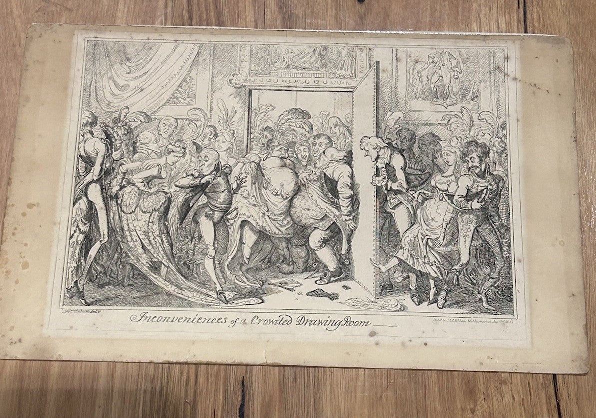 George Cruikshank Etching – “Inconveniences of a Crowded Drawing Room” c.1880s