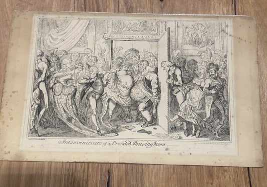 George Cruikshank Etching – “Inconveniences of a Crowded Drawing Room” c.1880s