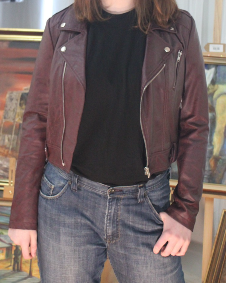 Dotti Womens Size 10 Burgundy Faux Leather Biker Jacket Cropped Moto Zip