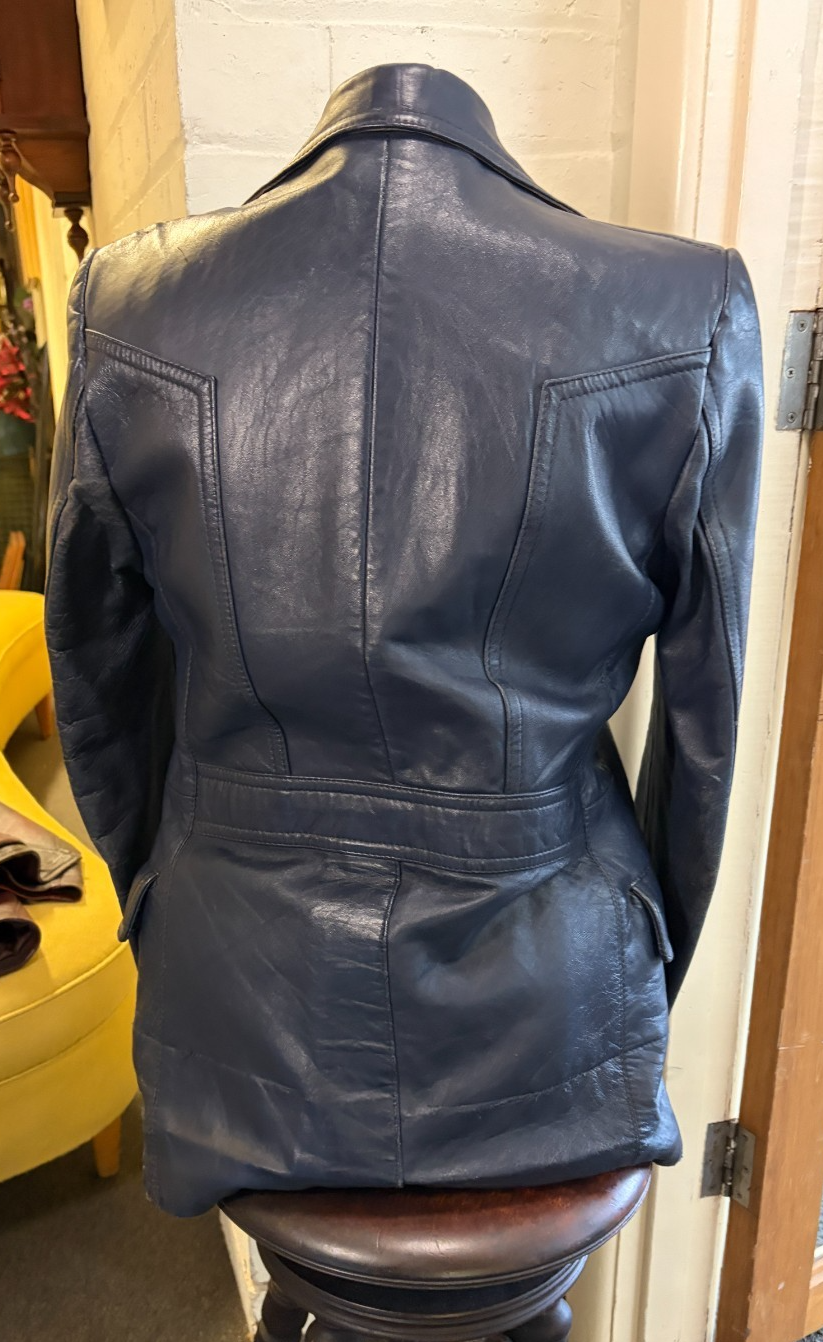 Vintage Parréll Australia Navy Blue Genuine Leather Blazer Jacket Size 38