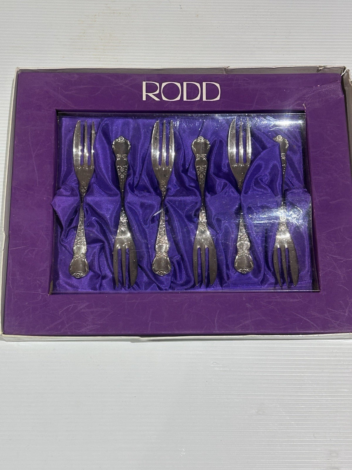 Vintage RODD Camille Silver Plate Dessert Pastry Cake Forks Set of 6 Boxed