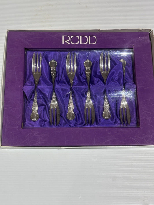 Vintage RODD Camille Silver Plate Dessert Pastry Cake Forks Set of 6 Boxed