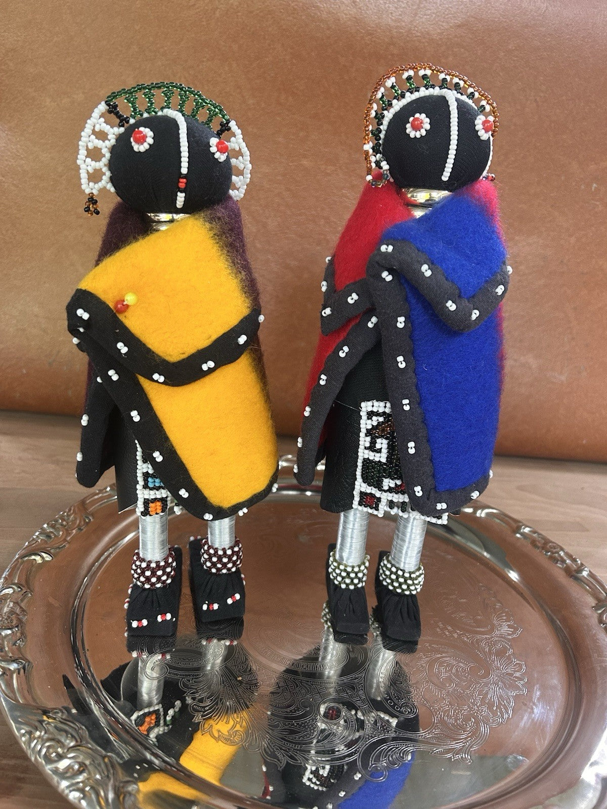 South African Ndebele Linga Koba Doll Traditional Beaded Ceremonial, Two.