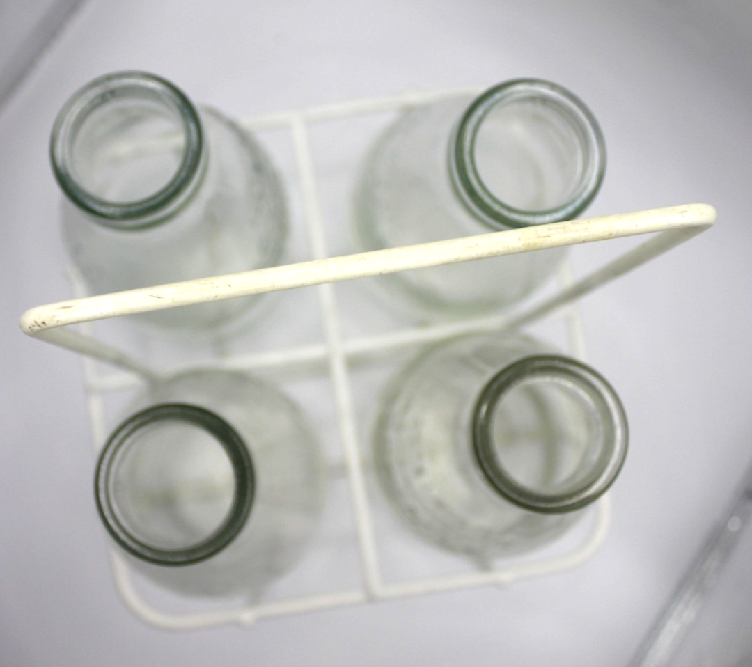 Vintage Glass Milk Bottles & Wire Carrier Set | Australian Dairy History