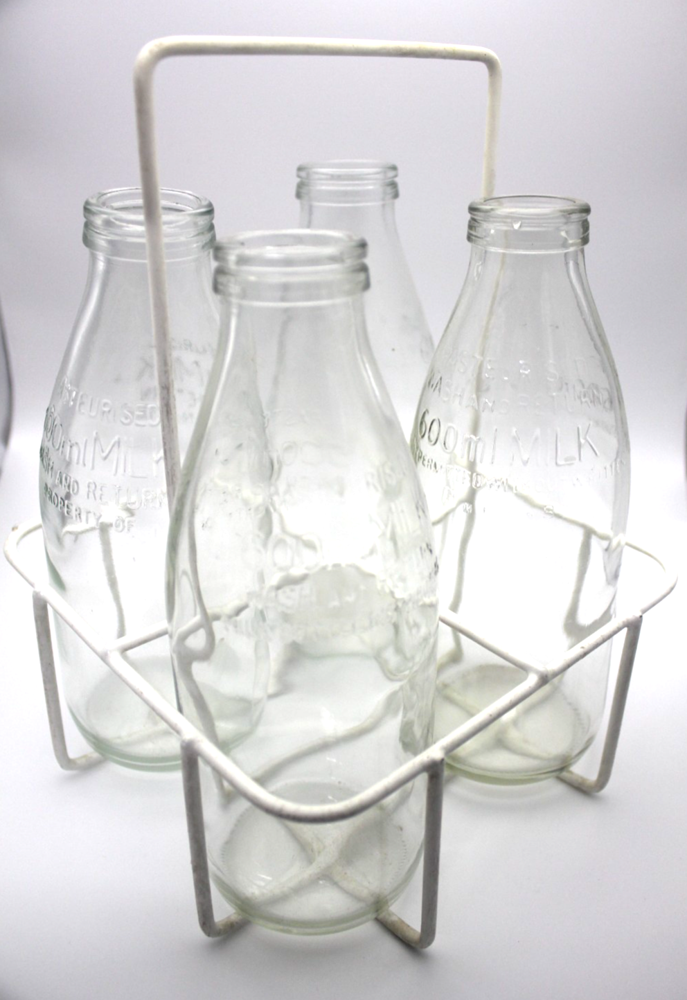 Vintage Glass Milk Bottles & Wire Carrier Set | Australian Dairy History
