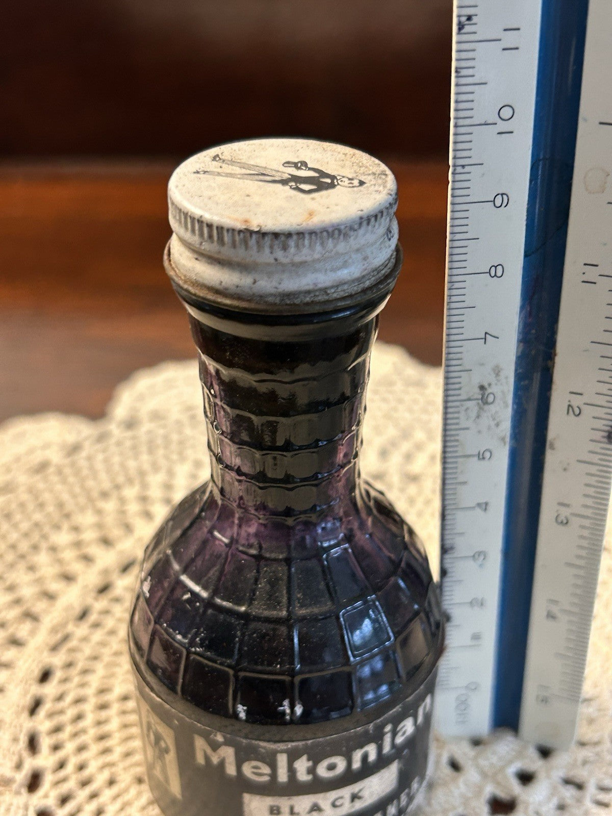 Vintage Meltonian Black Suede Cleaner Bottle 2 fl.oz Australia 1950s