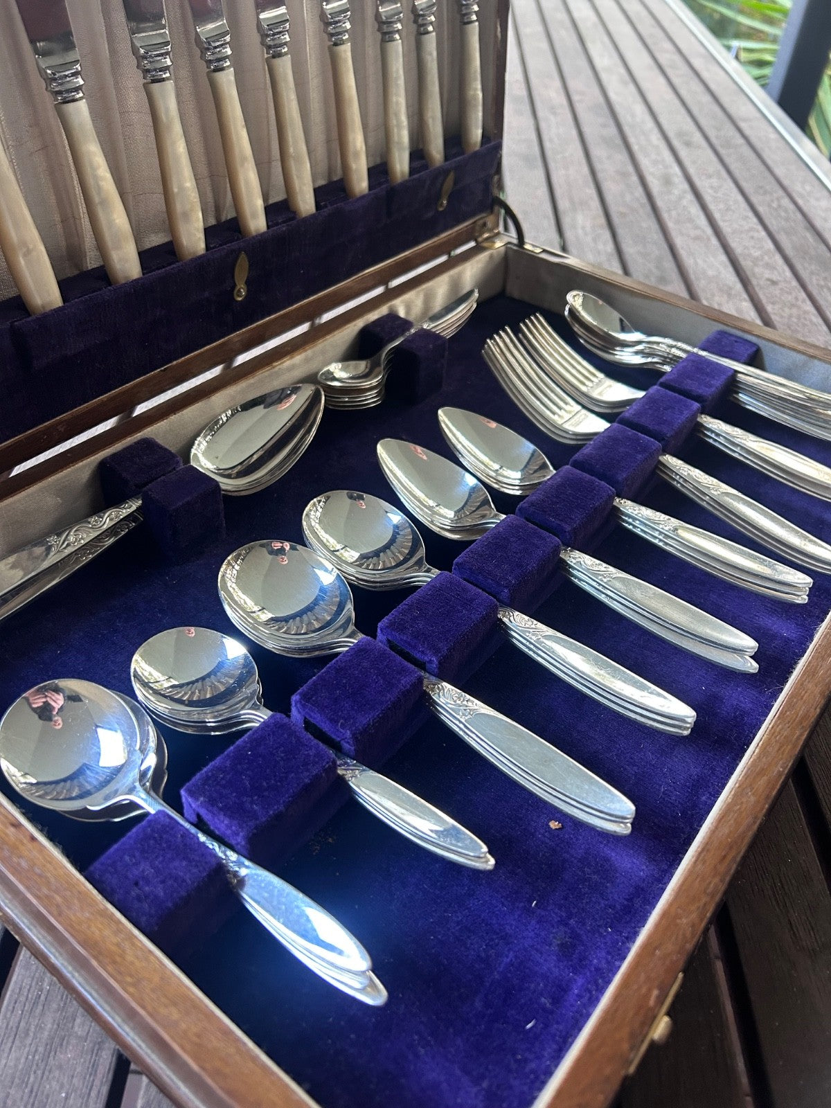 Grosvenor Ballerina Cutlery Set 50 Piece Boxed Faux MOP Handles Vintage EPNS