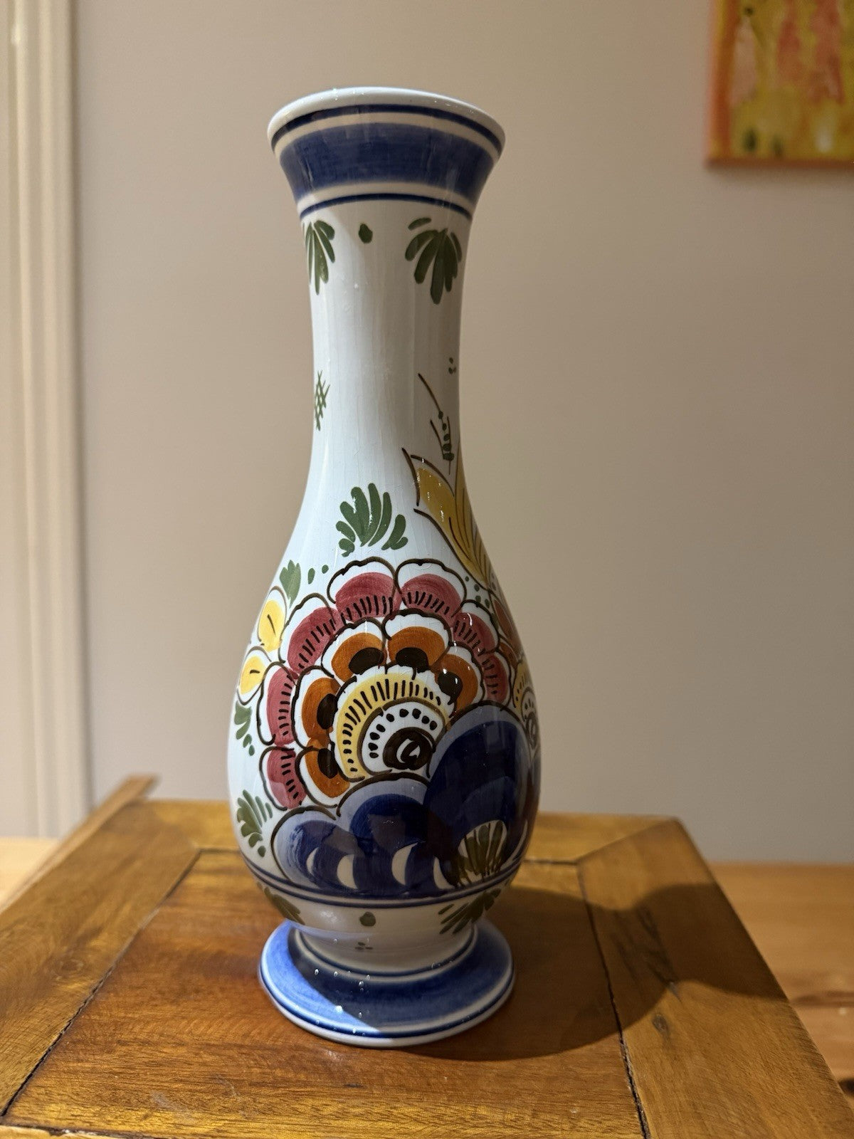 Vintage De Delftse Pauw Hand Painted Delft Holland Floral Vase 23cm