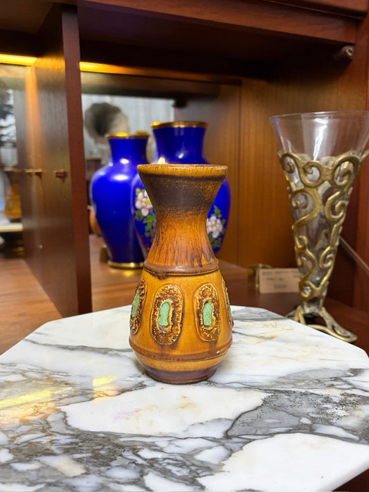 Vintage West German Pottery Bud Vase 16cm Mid Century Fat Lava Ceramic MCM