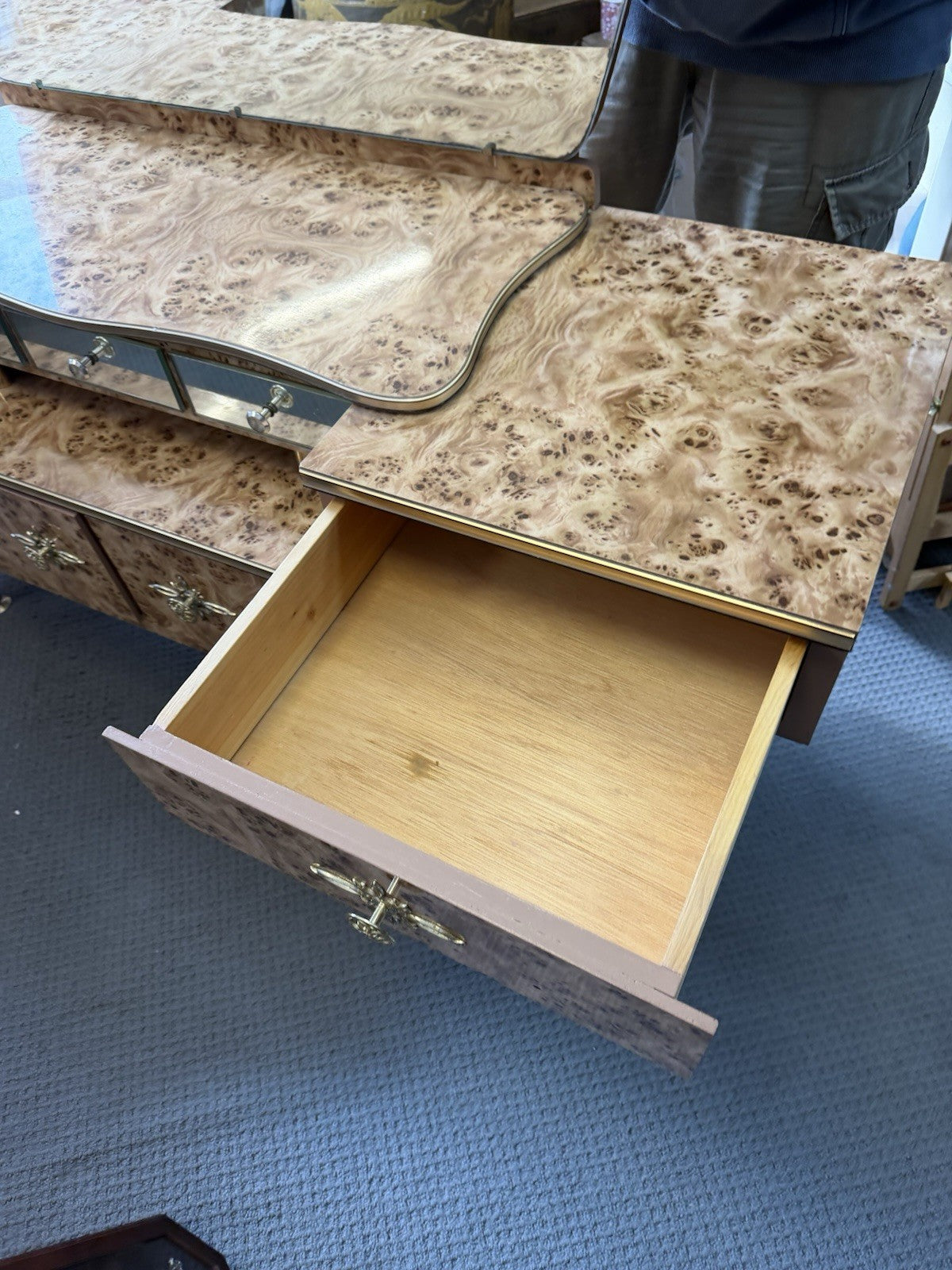 Vintage Burr Walnut Veneer Dressing Table Mirror Vanity Mid Century Australian