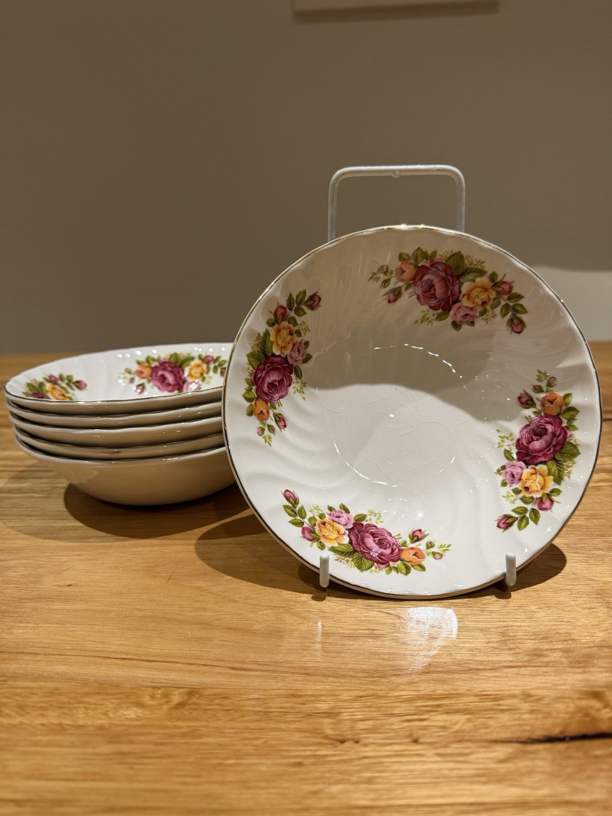 6x Wood & Sons Cottage Rose Ironstone Soup Bowls England Floral 16cm