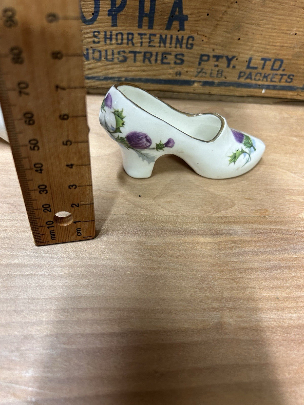 Set of 4 English Bone China Shoe Vases – Thistle Design, Vintage Collectible