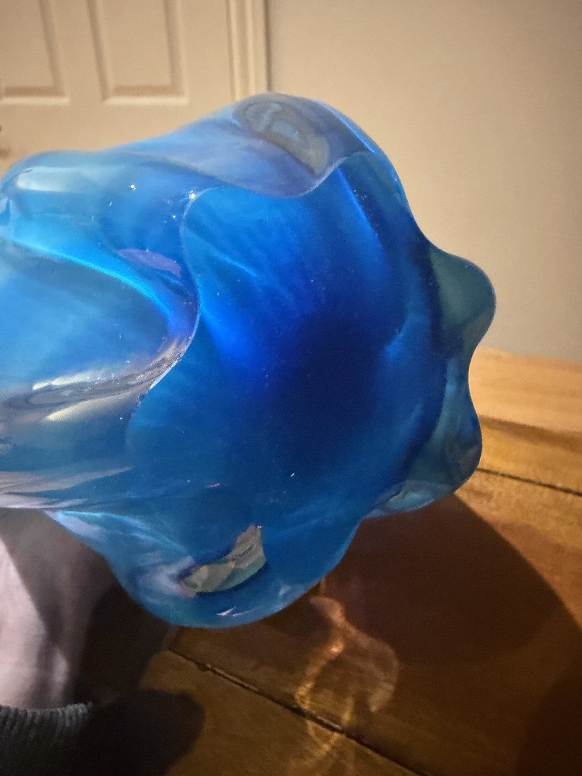 Czech Chribska Blue Cased Art Glass Vase Mid Century 19cm Organic Form
