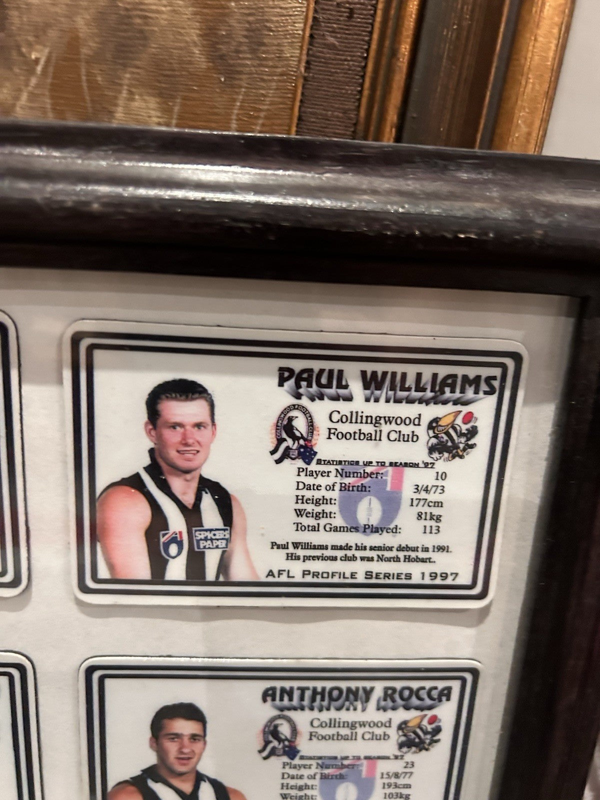 Collingwood AFL Profile Magnets 1997 Framed Set Buckley Rocca Monkhorst