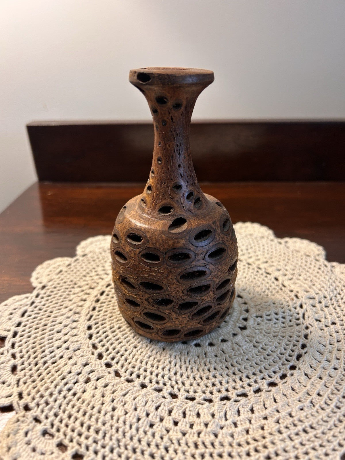 Australian Banksia Pod Wooden Vase Hand-Turned Carved 13cm Native Timber