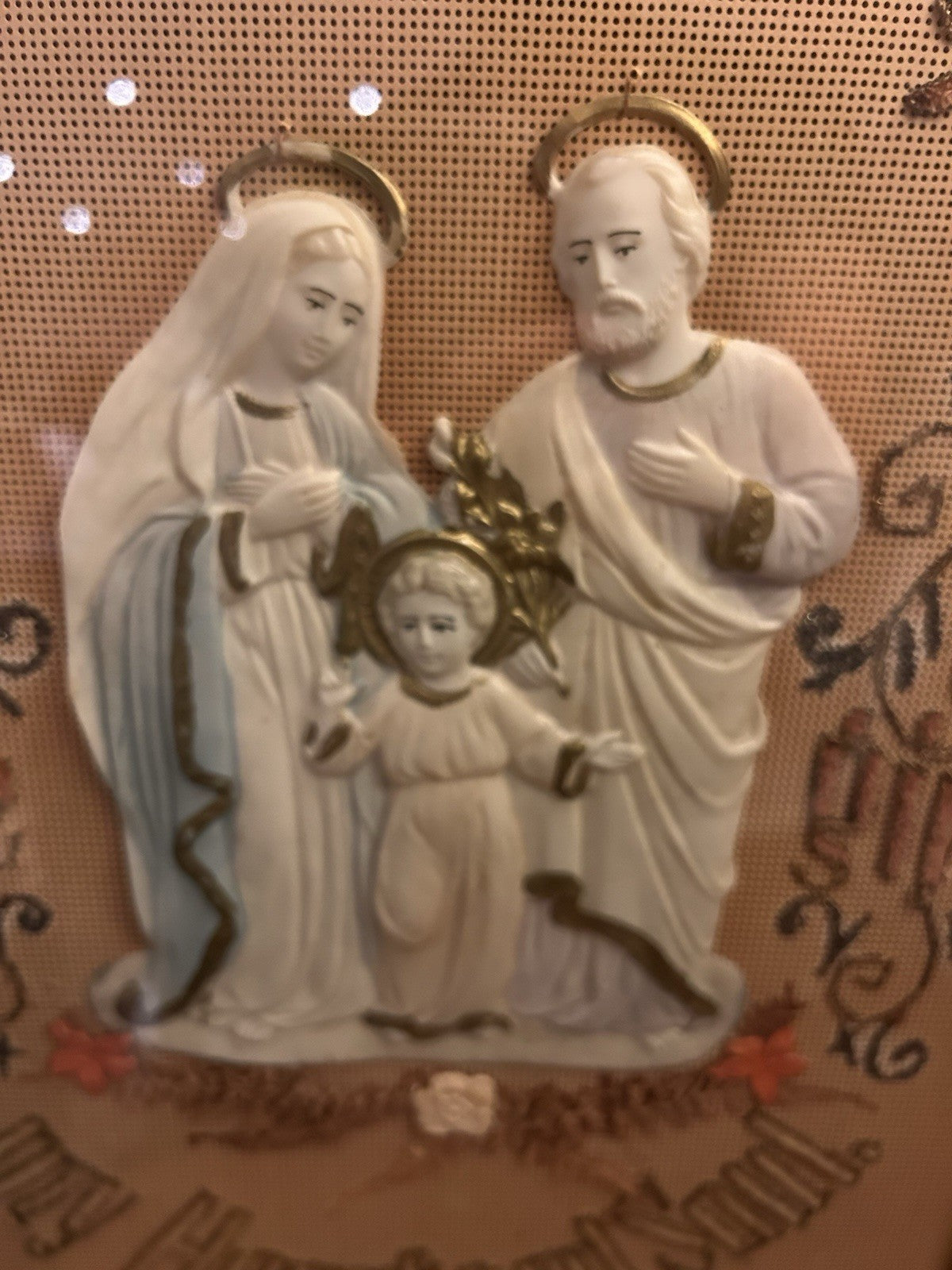 Vintage Holy Family Religious Wall Plaque Framed Catholic 3D Relief 44cm