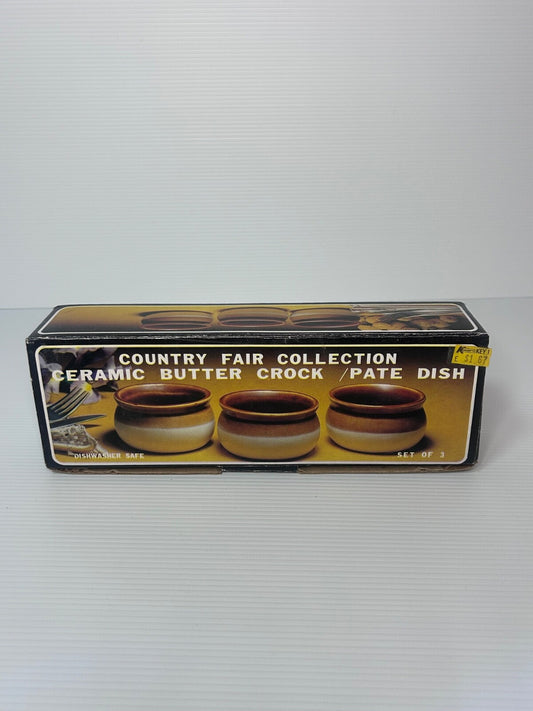 Country Fair Collection Ceramic Butter Crock Pate Dish original box & price labe
