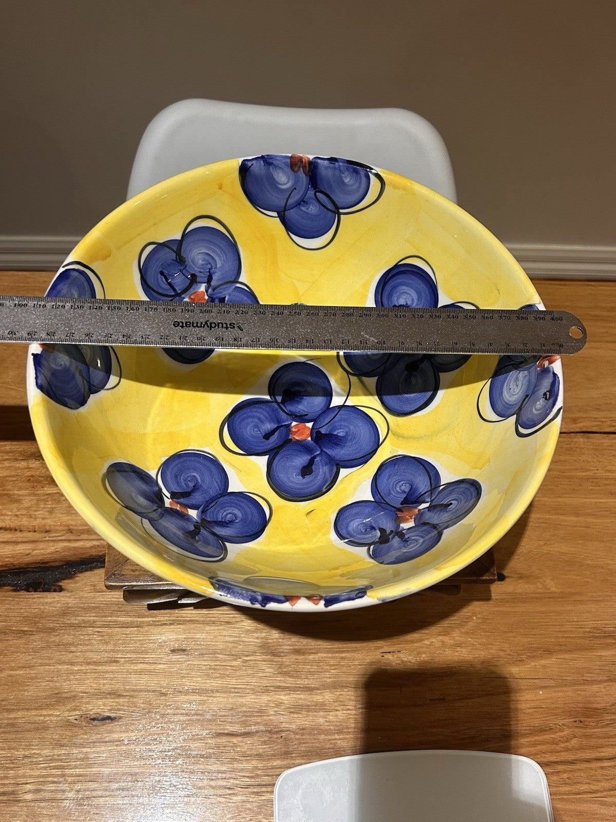 Italian Hand Painted Ceramic Bowl 29cm Deruta Style Yellow Blue Vintage