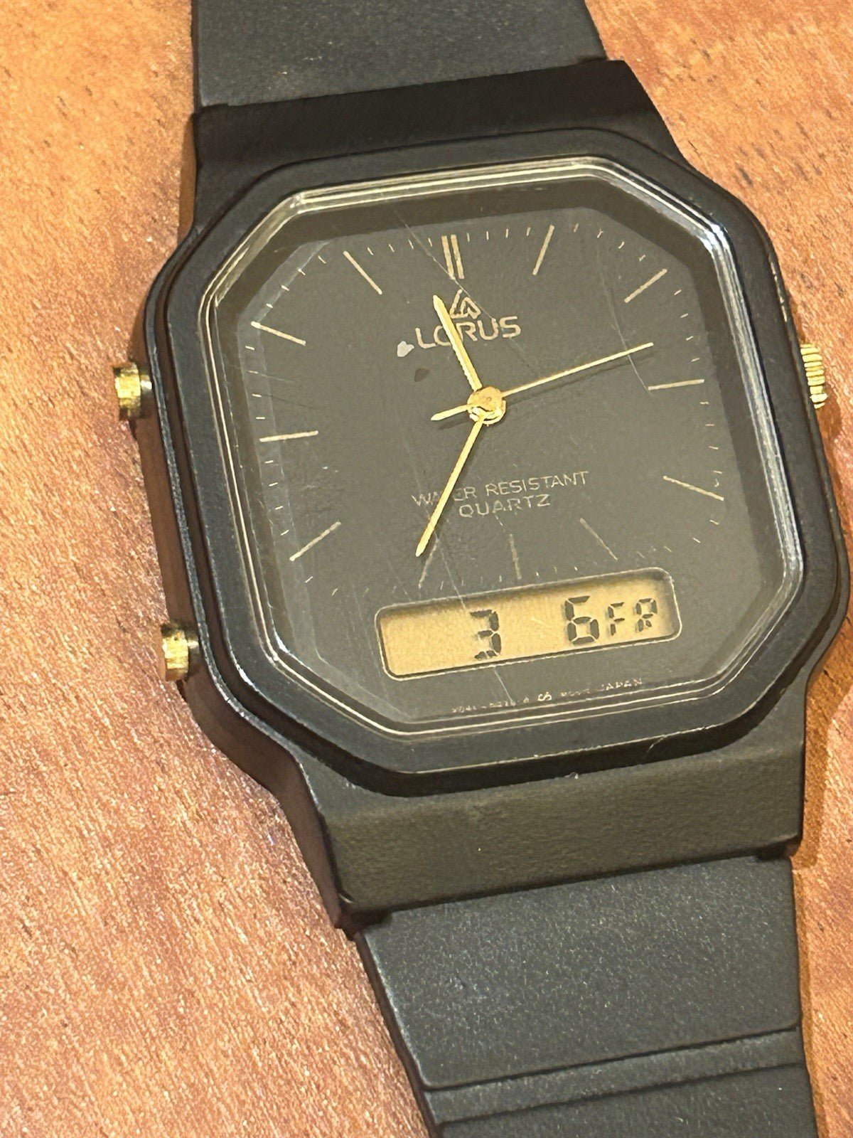 Lorus Ana Digi Quartz Watch Black Gold Tone New Battery Japan Retro