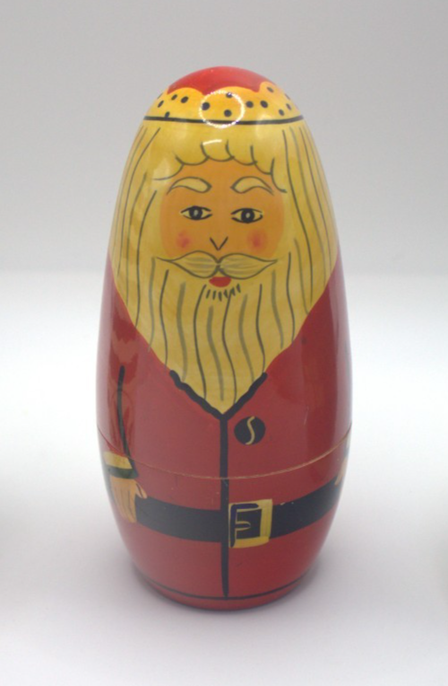 Vintage Hand-Painted Wooden Santa Stacking Doll 15cm Folk Art Decor