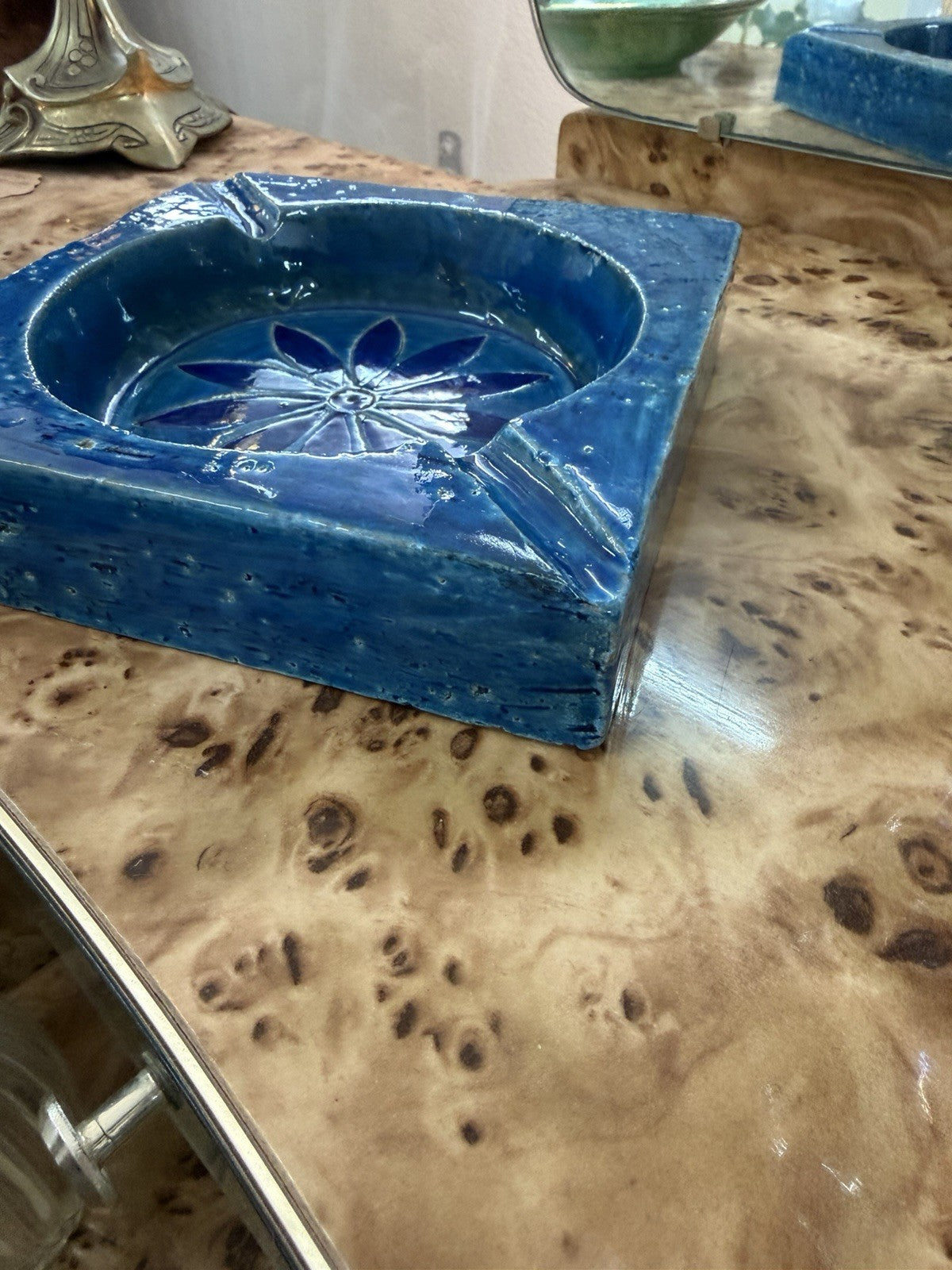 Bitossi Rimini Blu Ashtray Aldo Londi Italy Mid Century Modern Ceramic Blue