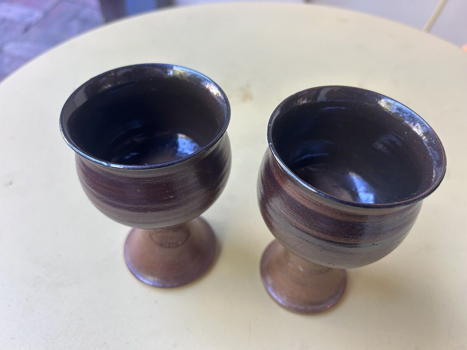 Bendigo Pottery 2 x Goblets Hand Made Stoneware - August 1980 Made