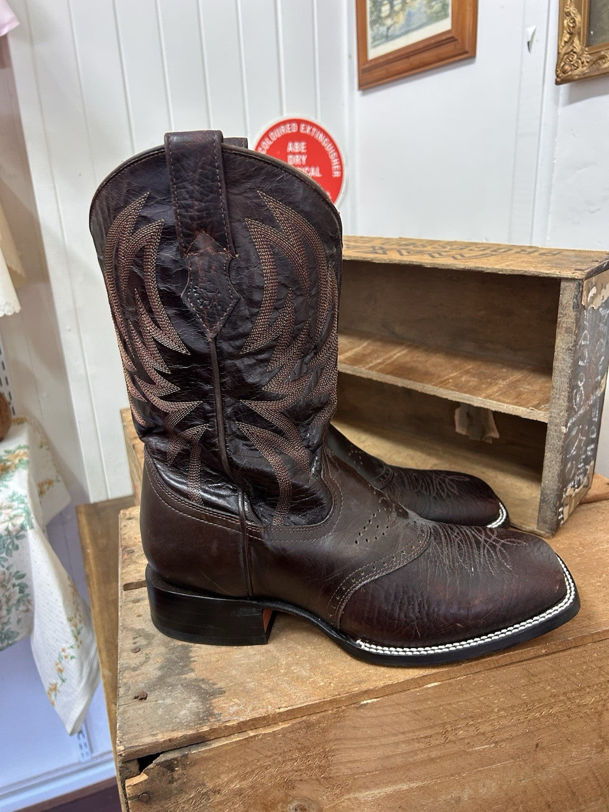 Ringers Western Cowboy Longreach Boots Size 10 EE Brown Leather Made in Mexico