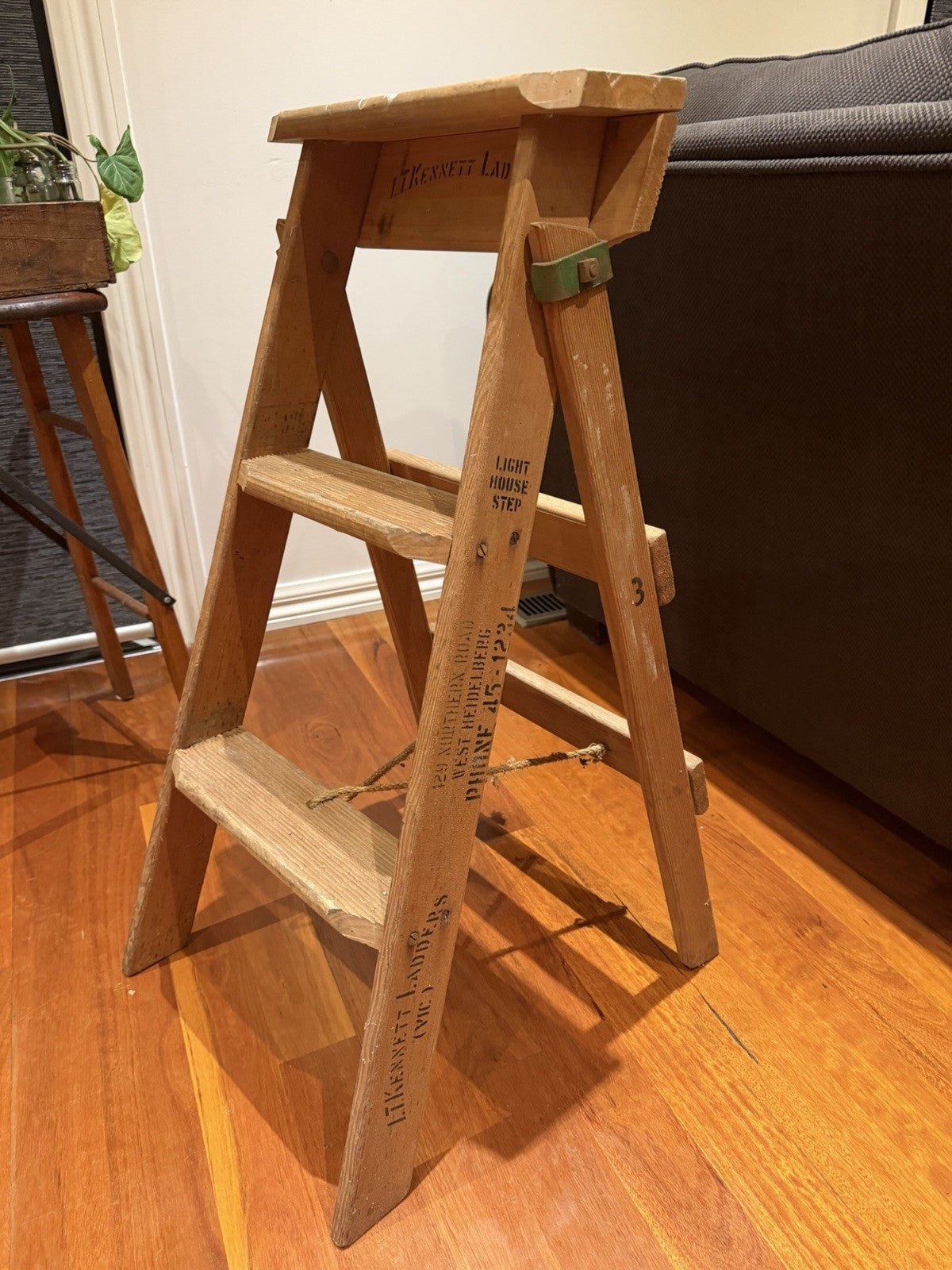 Vintage L Kennett Ladders Wooden Light House Step Ladder No 3 Industrial