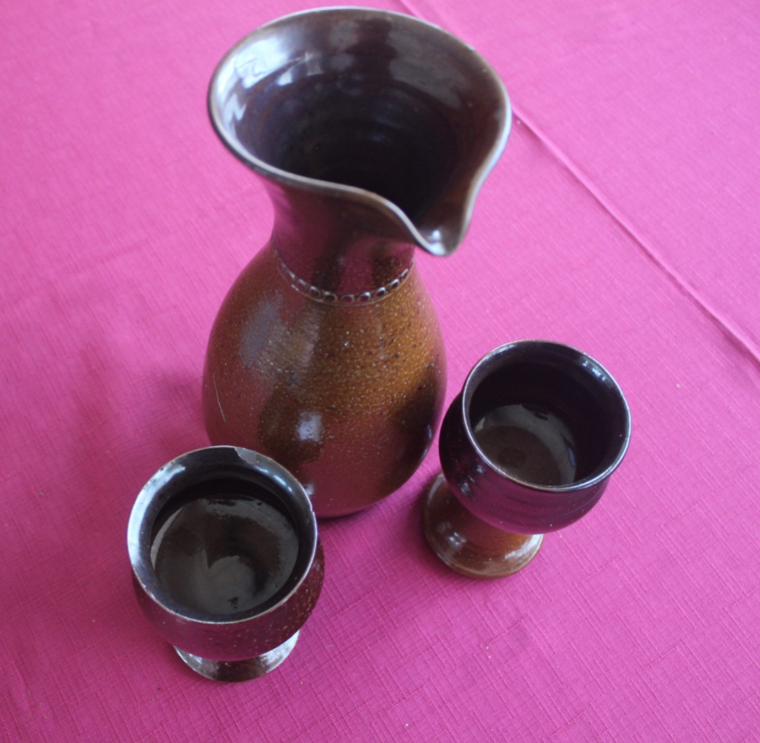 Vintage Bendigo Pottery Wine Carafe & Goblet Set