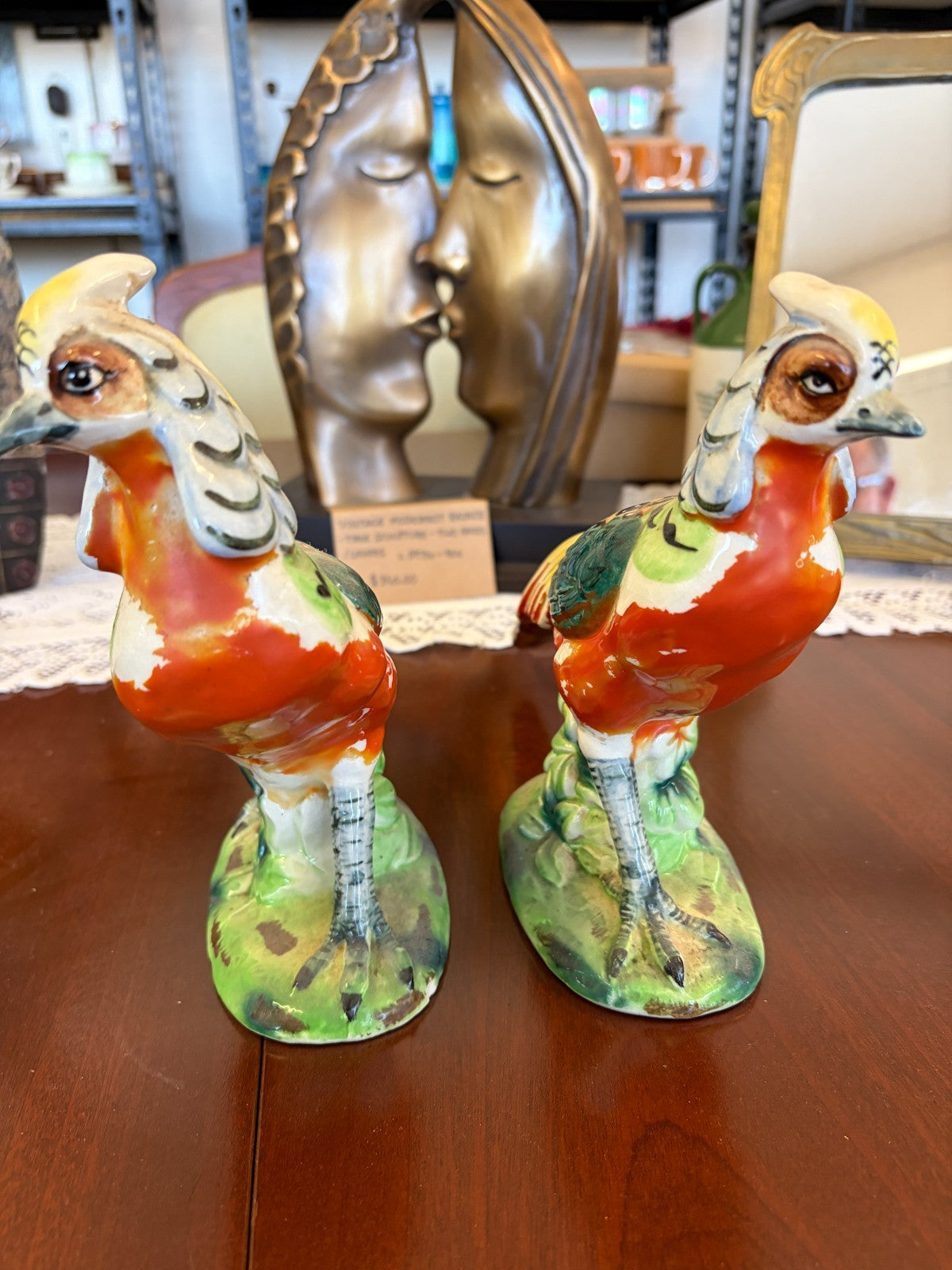 Vintage Japanese Ceramic Pheasant Figurines Pair Hand Painted Birds 1950s–70s