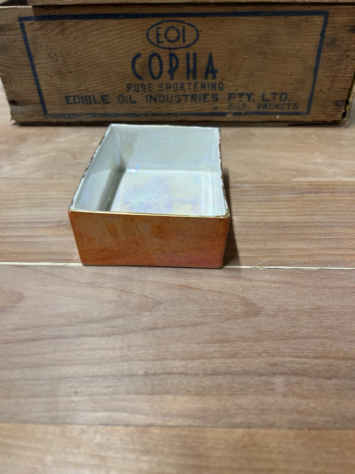 Early Carlton Ware W & R Rectangular Dish 1920s Orange Lustre England 12 × 8 cm