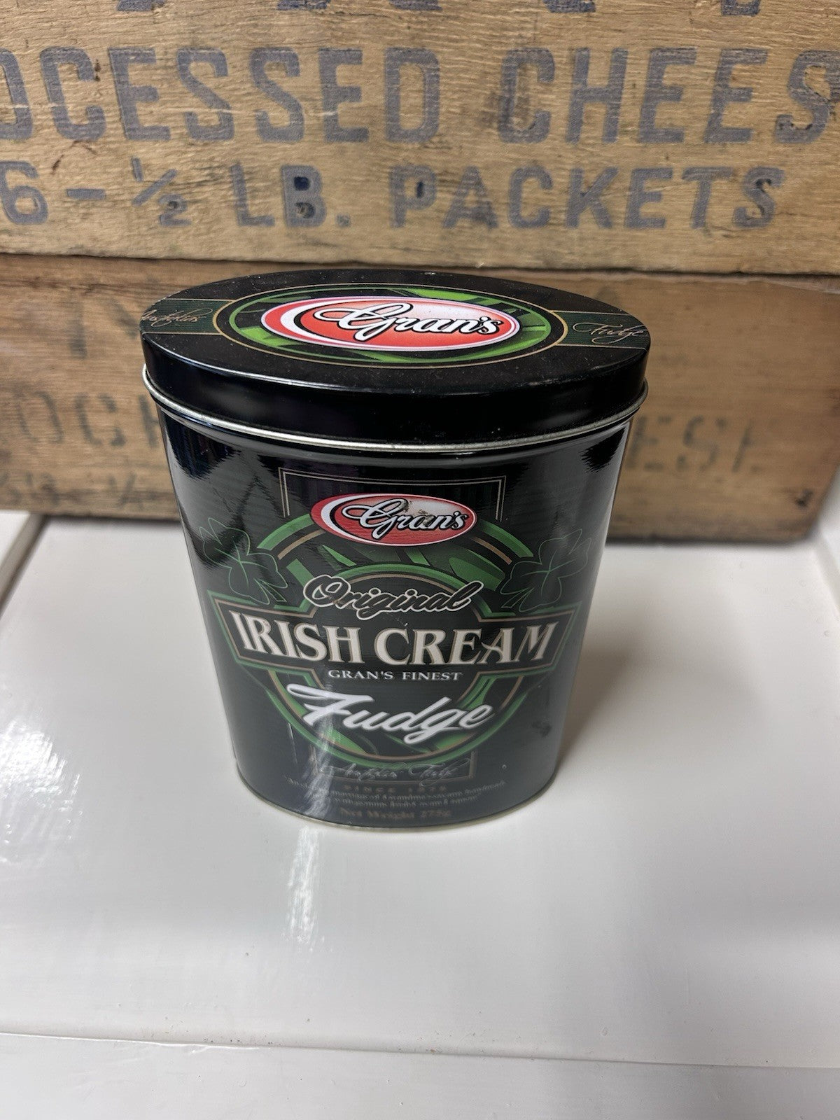 Gran’s Irish Cream Fudge Tin 275g Empty Vintage 2005 Black Green Collectible