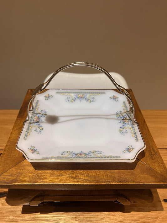 Vintage MP USA Home Set Porcelain Cake Plate w Handle Floral Gold Trim