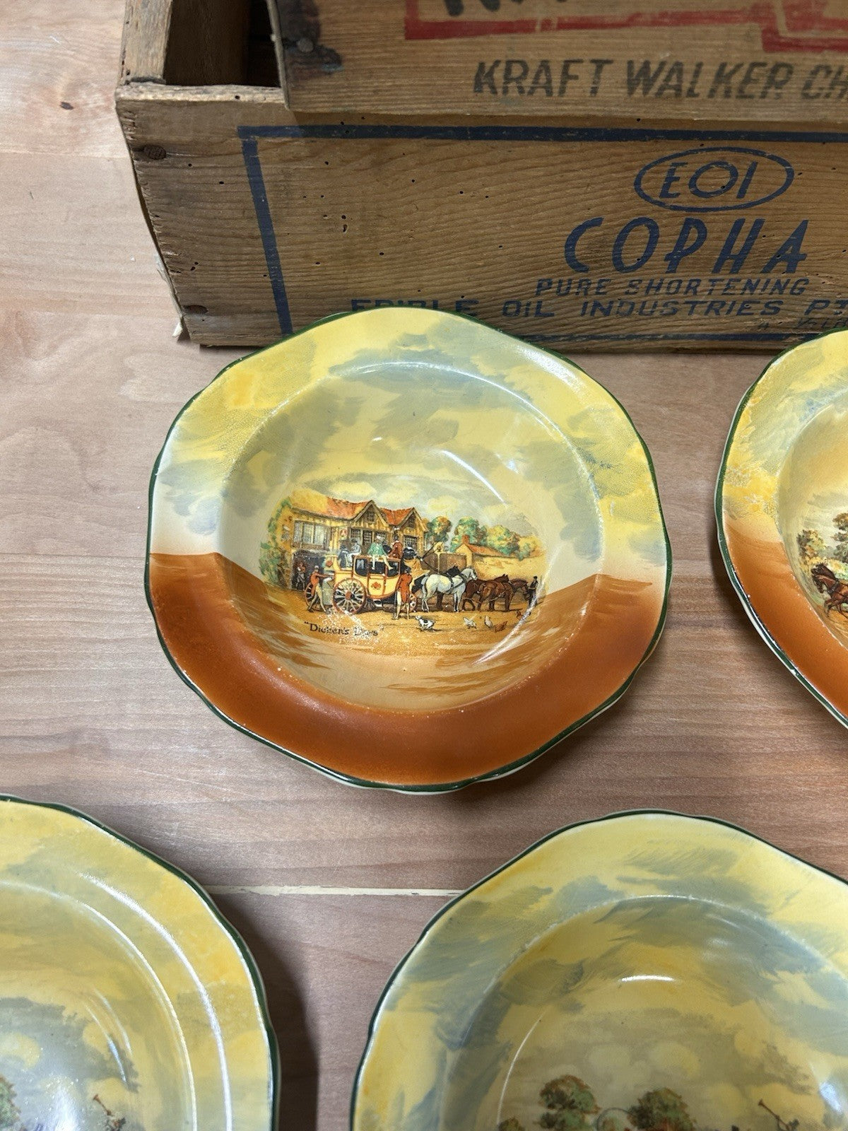 Empire Ware Dickens Days Bowl Set x6 Stagecoach Scene Vintage England