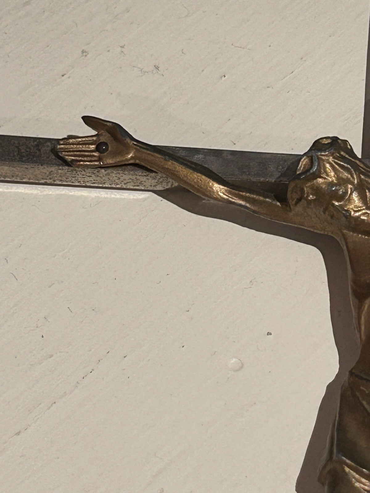 Vintage Italian Metal Crucifix INRI 25cm Wall Cross Brass Jesus c1950s