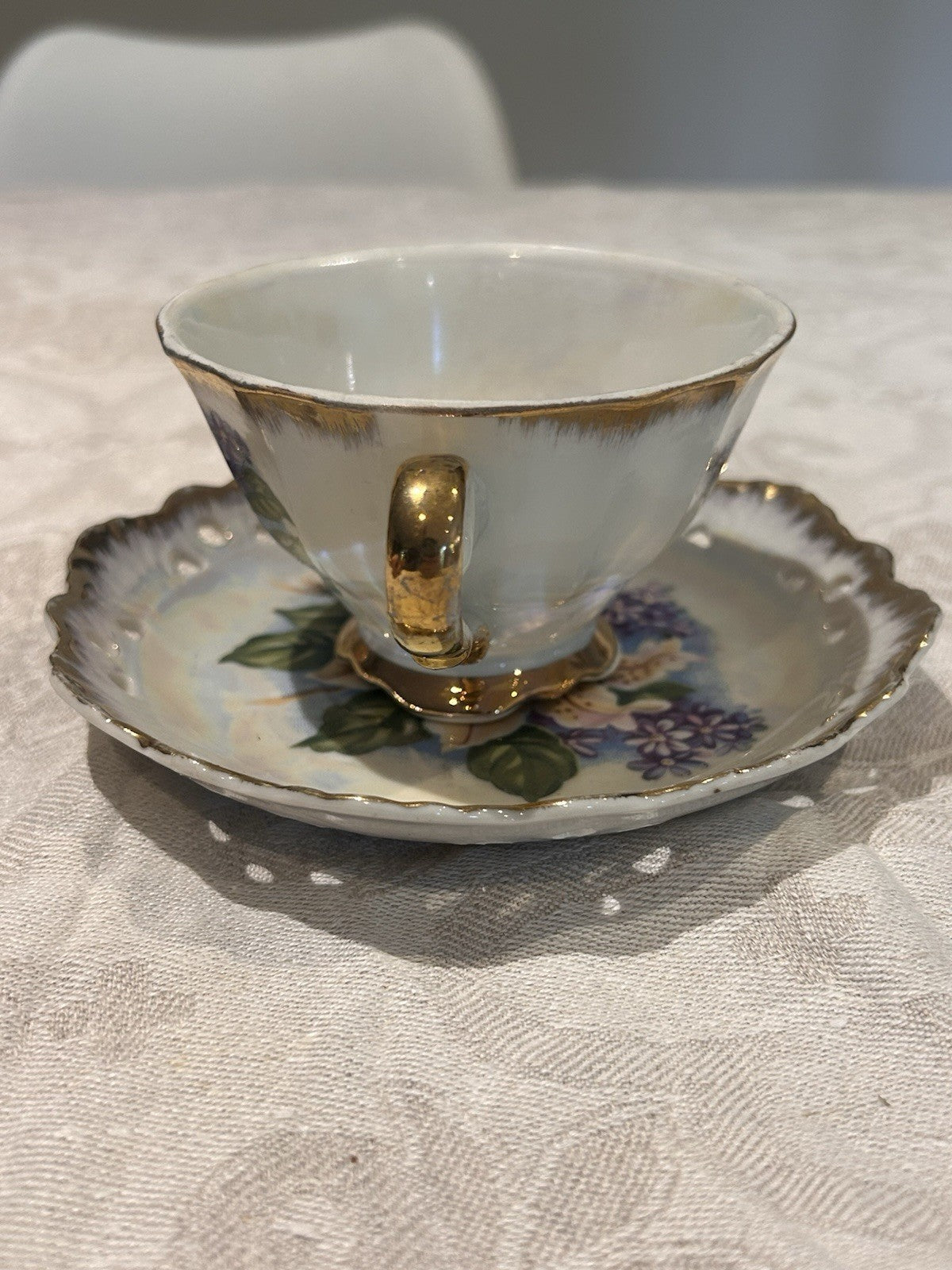 Vintage Lustre Glaze Teacup & Saucer Made in Japan Floral Gold Trim 208