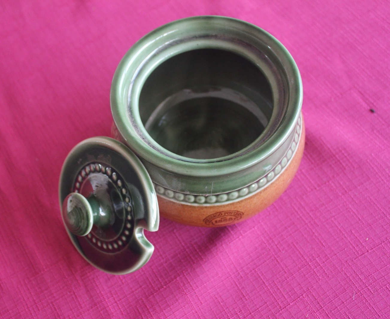 Vintage Bendigo Pottery Lidded Jar – Green & Brown Glaze – Australia