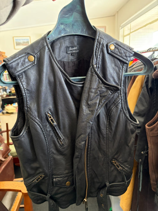 Bardot Womens Genuine Leather Biker Vest Black Size 12 Zip Waistcoat