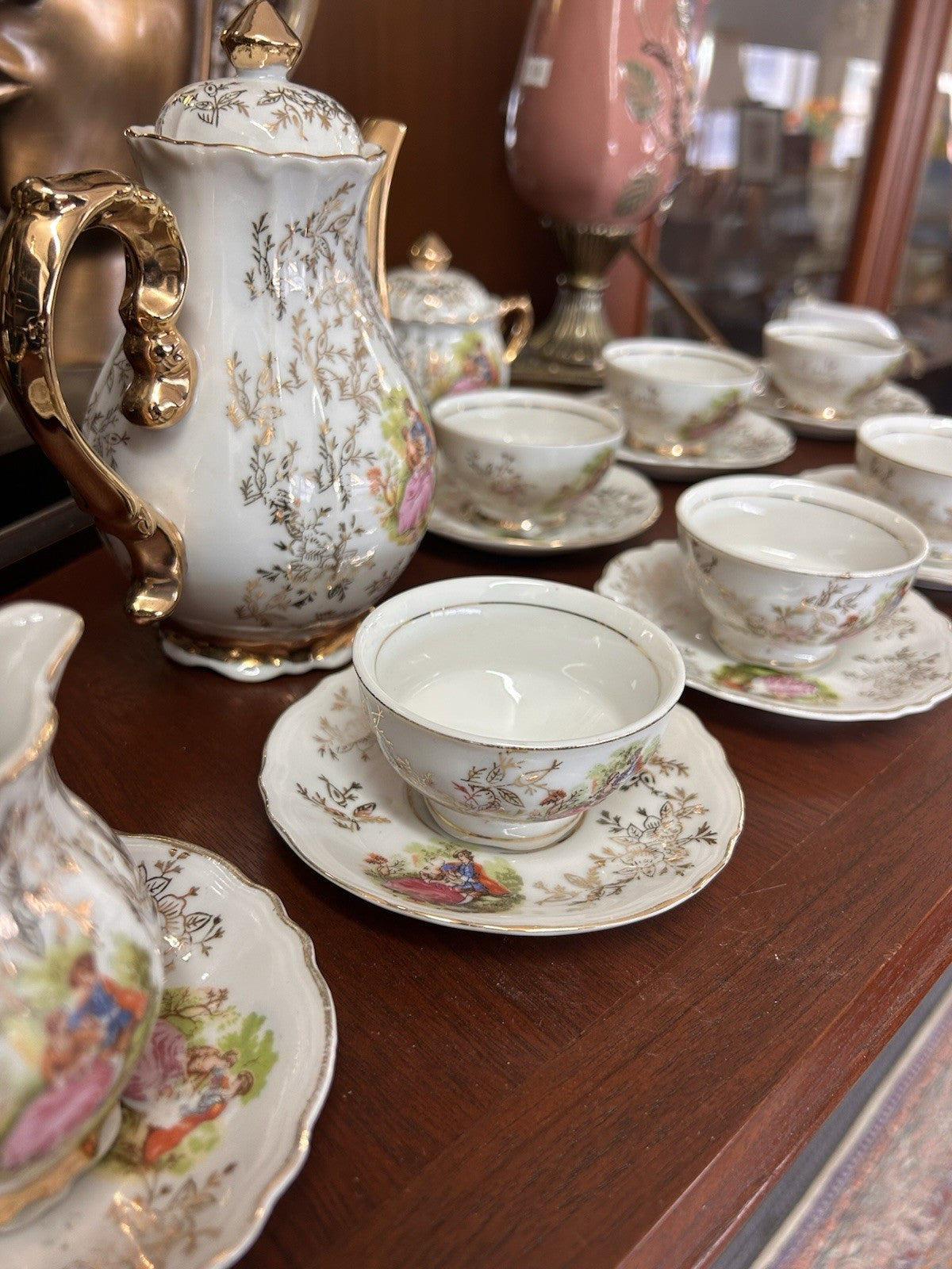 Merry AGC Rosy China Japan Vintage Tea Set 7 Cups Saucers Teapot Sugar