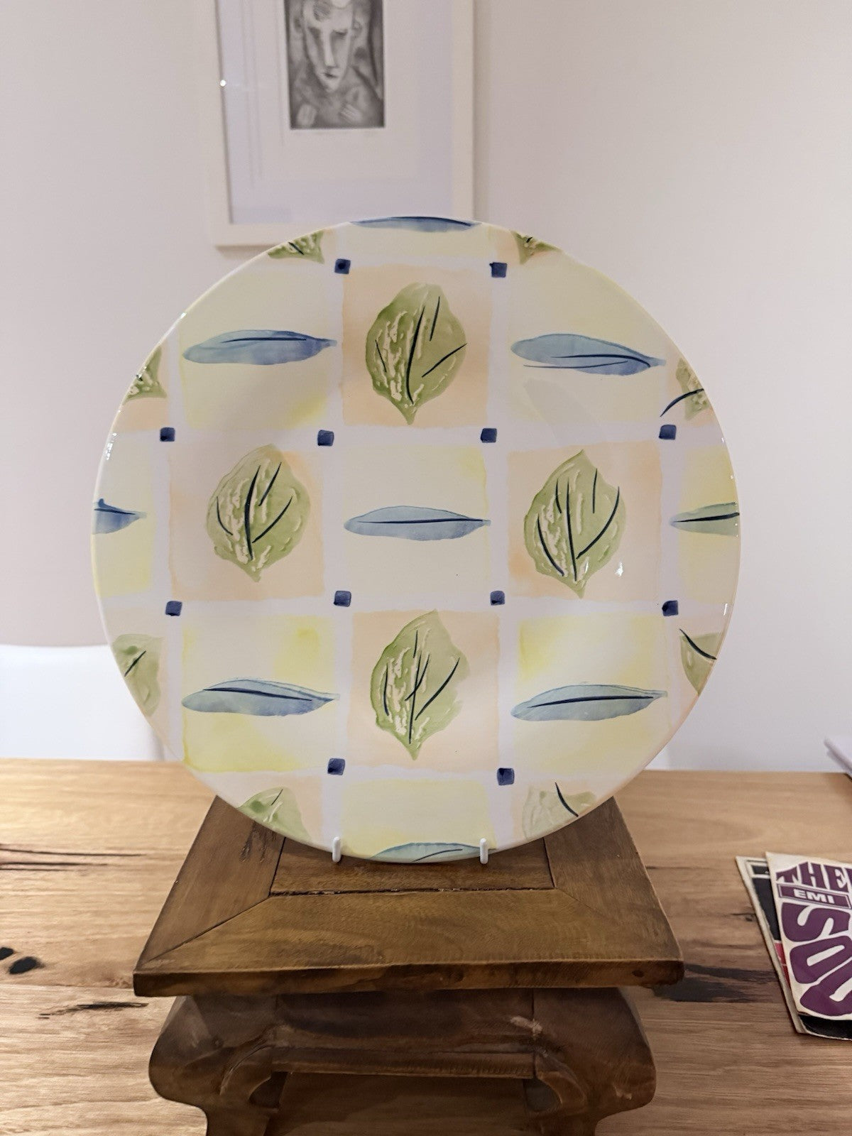 Antica Fornace Italy Large 34.5cm Ceramic Charger Plate Leaf Design