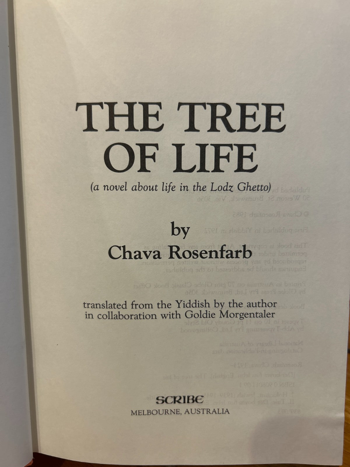 The Tree of Life Chava Rosenfarb 1985 Scribe 1st English Ed Lodz Ghetto