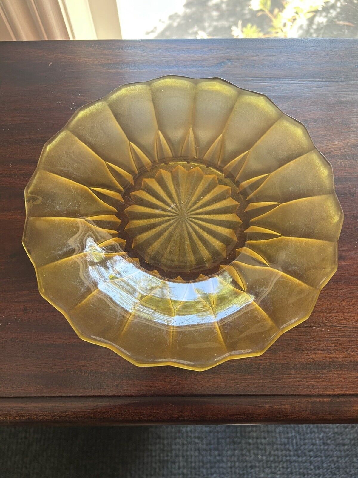 Vintage 23cm Yellow Amber Depression Glass Plate