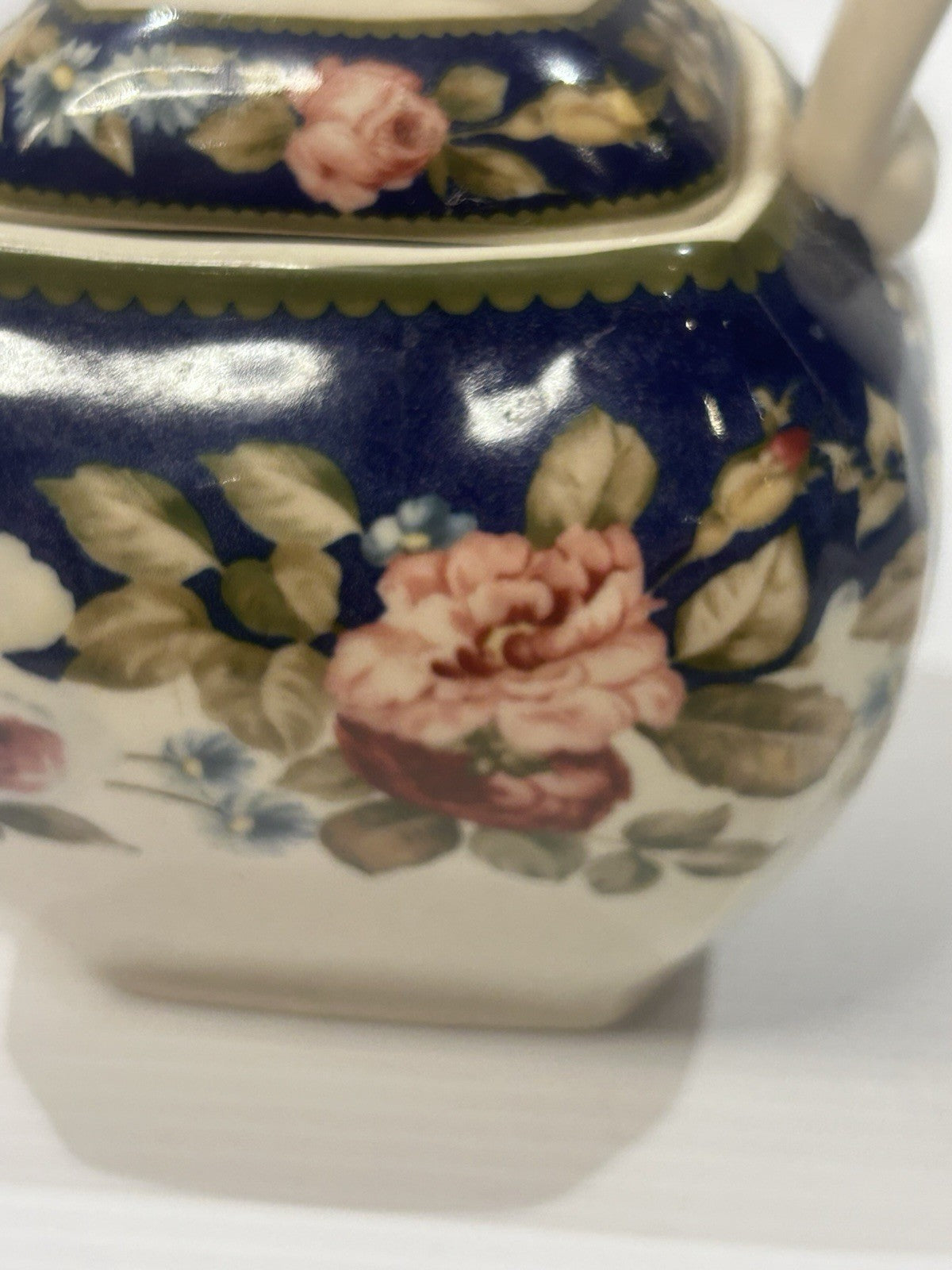 Ascot Fine China Teapot Floral Blue Rose Square Handle Vintage England