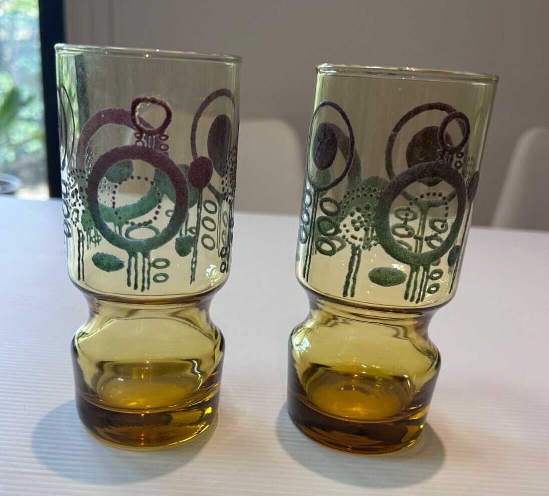 Vintage Amber Art Glasses – Mid-Century Modern – Kaaru Style – Set of 2