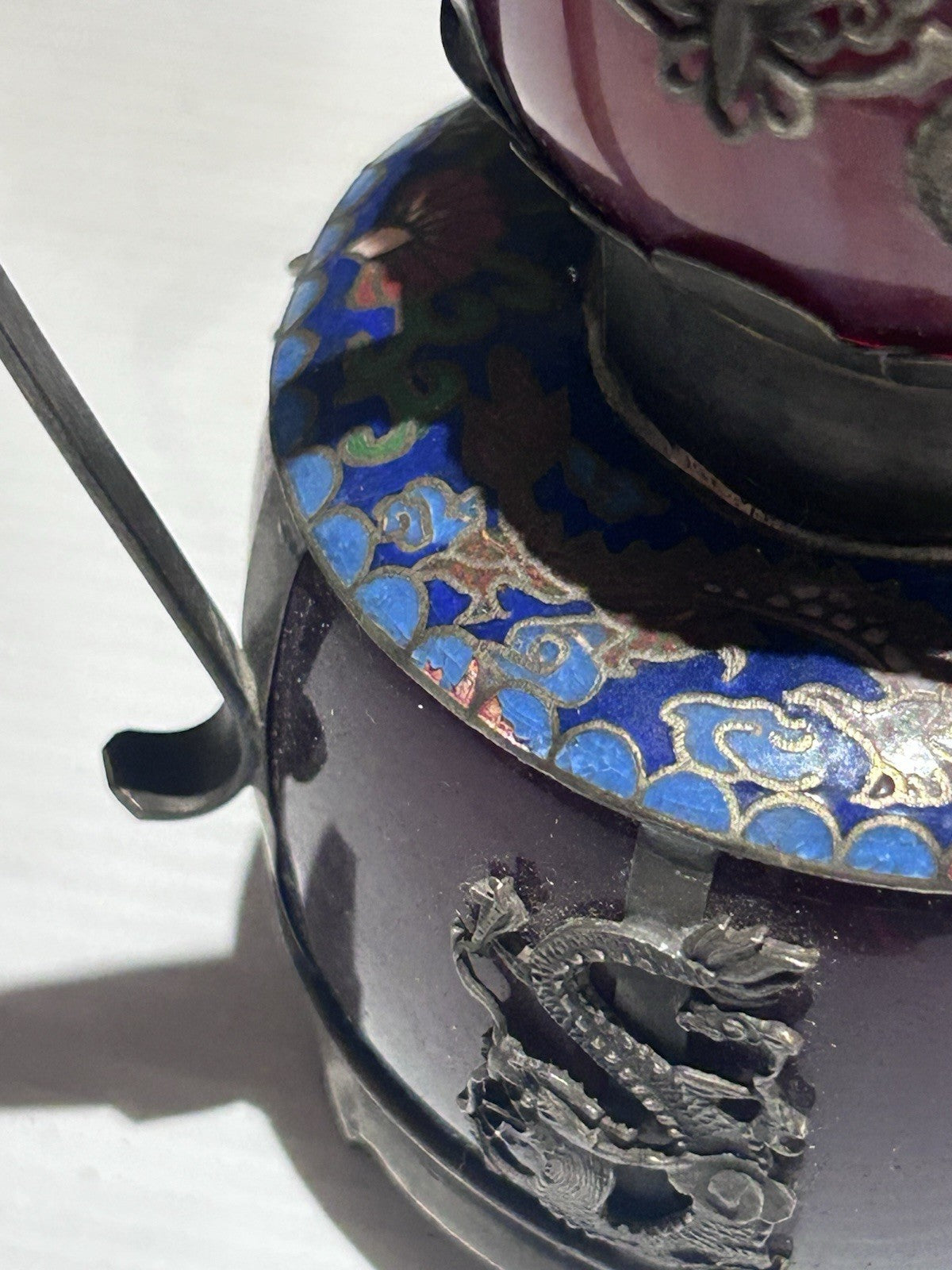 Early 20th Century Chinese Cloisonné & Enamel Teapot – Monkey Finial & Dragons