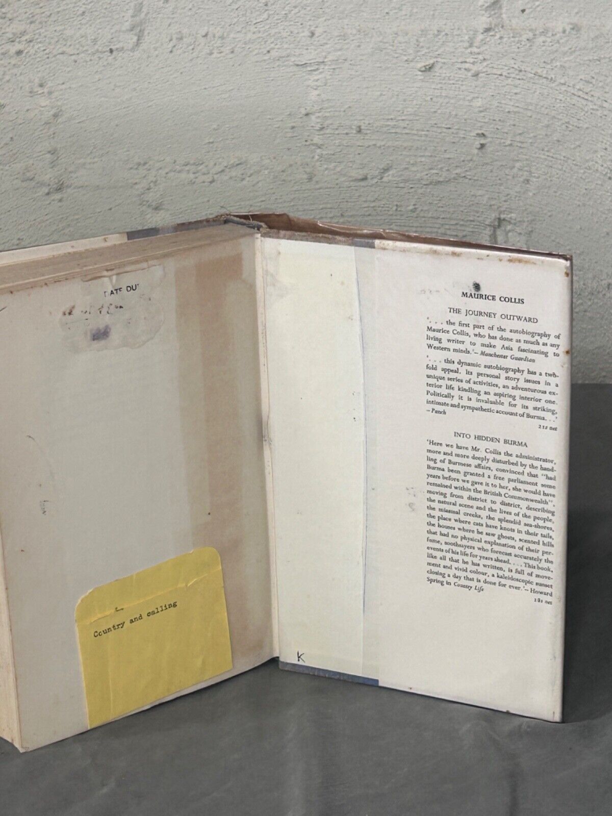 Country and Calling William Keith Hancock 1954 First Edition Hardcover & Dust Ja