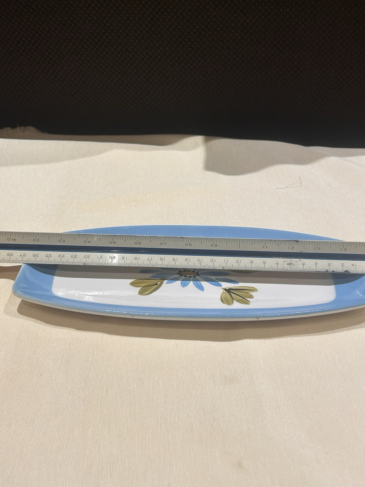 Vintage Superior Ironstone Oblong Serving Dish Blue Floral Japan c1950s