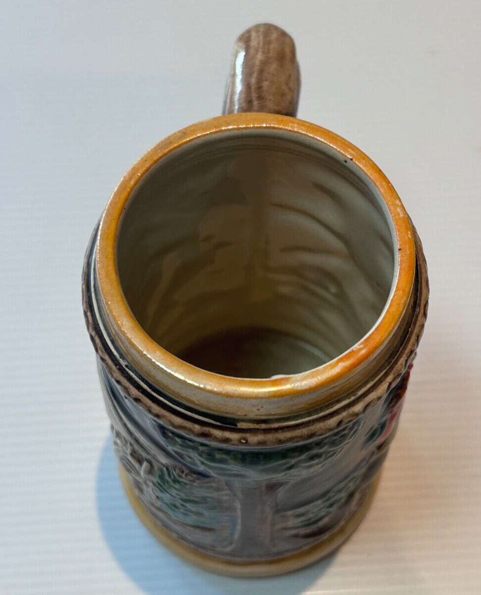 Vintage Japanese Beer Stein - Painted Relief Design - Equestrian Hunting Scene