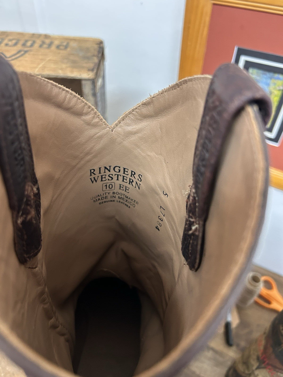 Ringers Western Cowboy Longreach Boots Size 10 EE Brown Leather Made in Mexico