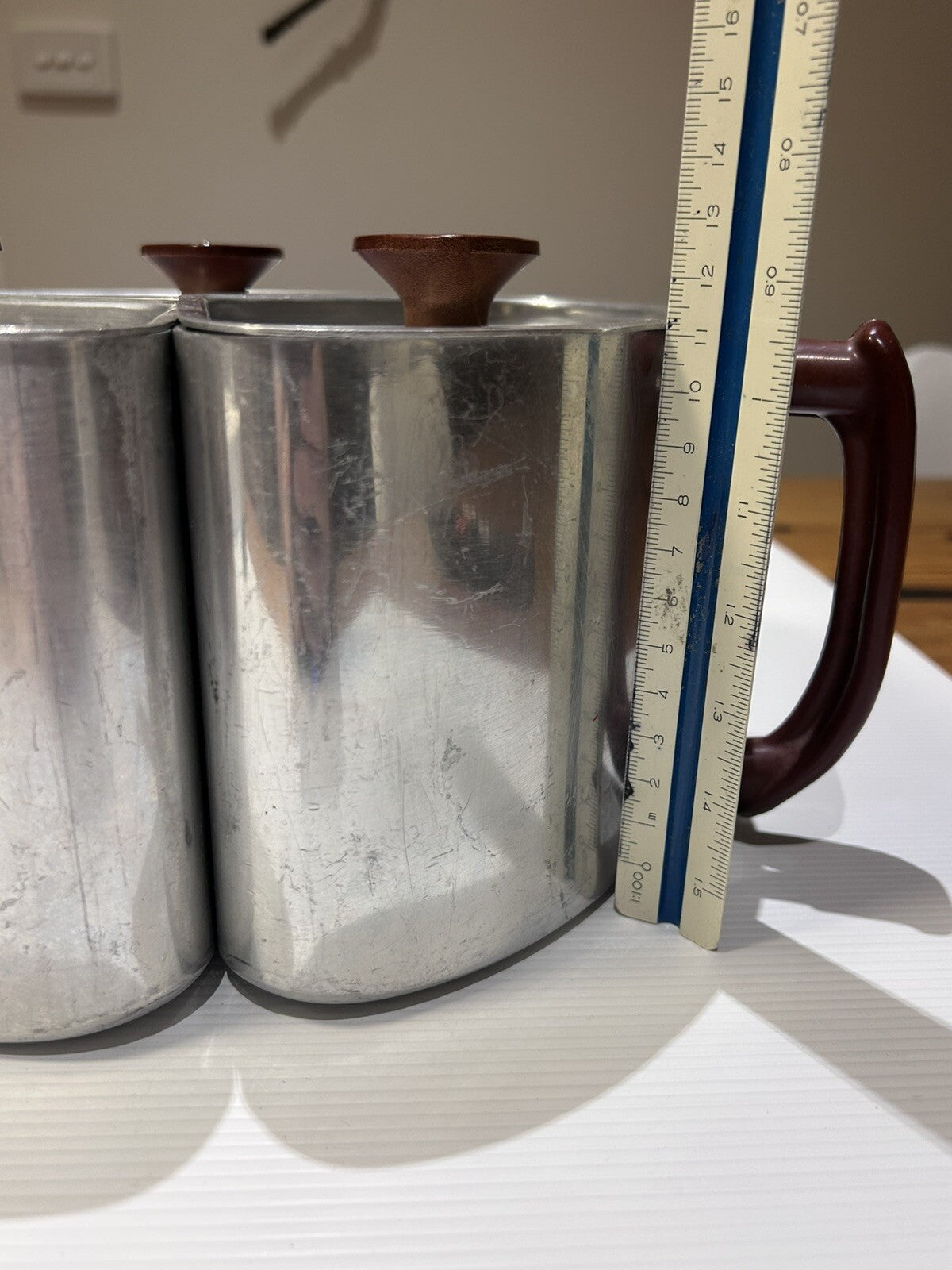 Vintage Crown Merton Aluminium Triple Canister Set w/ Bakelite Handles